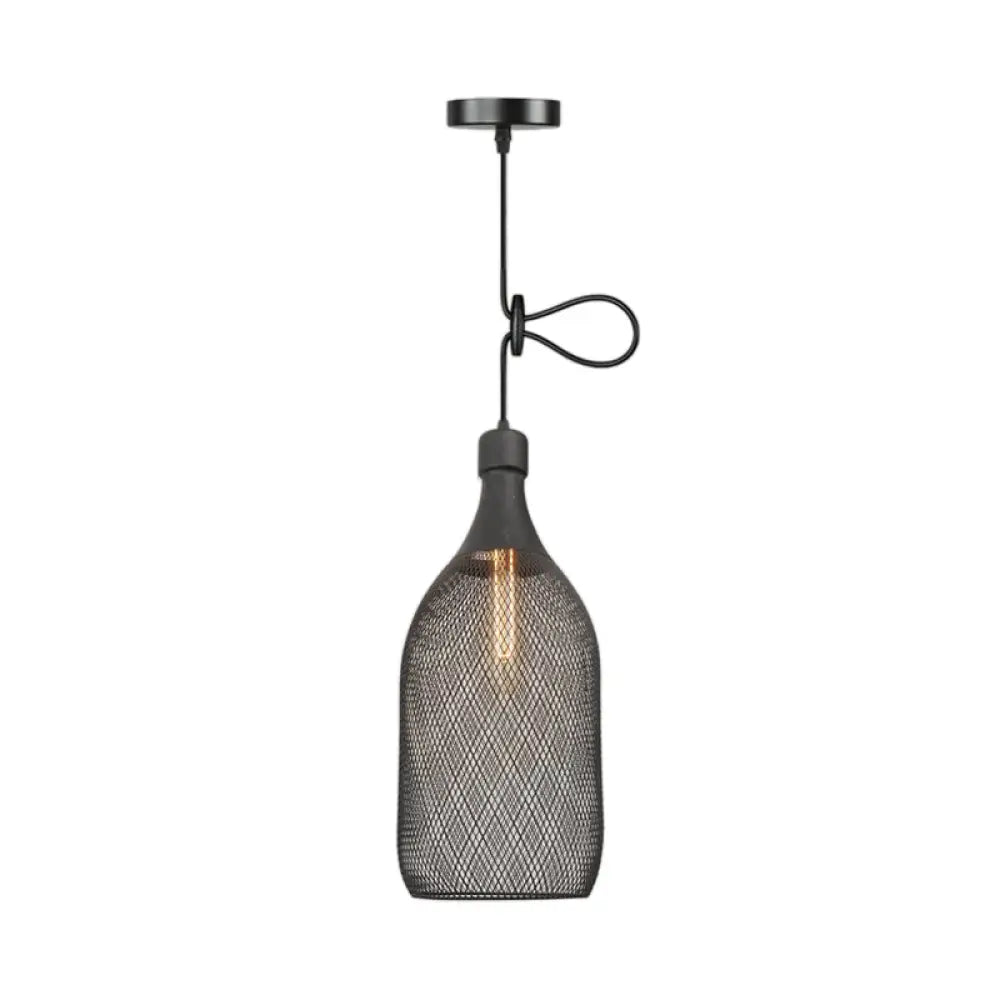 Industrial Black Wire Mesh Pendant Light With Height Adjustable Hanging Lamp For Dining Room / D