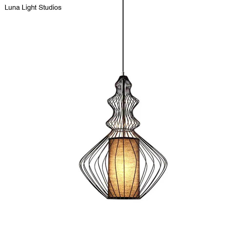 Industrial Black Wire Pendant Light With Fabric Shade - 1 Dining Room Fixture