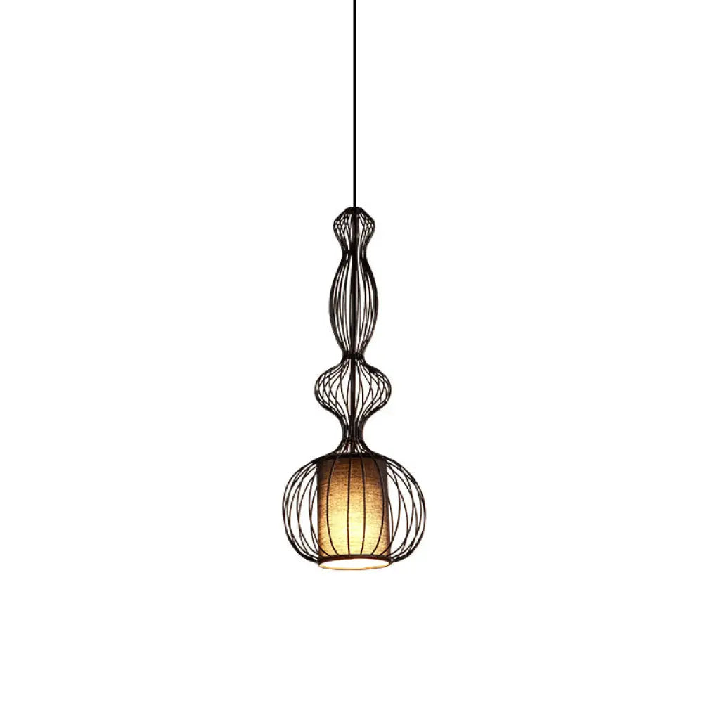 Industrial Black Wire Pendant Light With Fabric Shade - 1 Dining Room Fixture / A