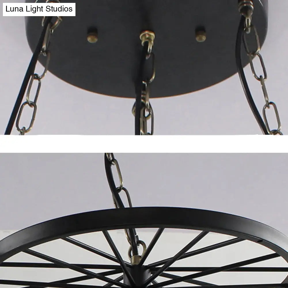 Industrial Blue Glass Tiffany Star Pendant Lamp With 4 Lights And Hanging Wheel