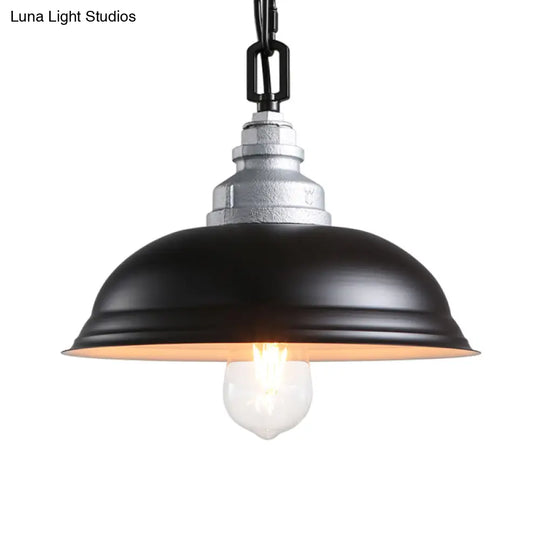 Industrial Bowl Shade Metal Suspension Lamp In Stylish Black - Perfect For Restaurants