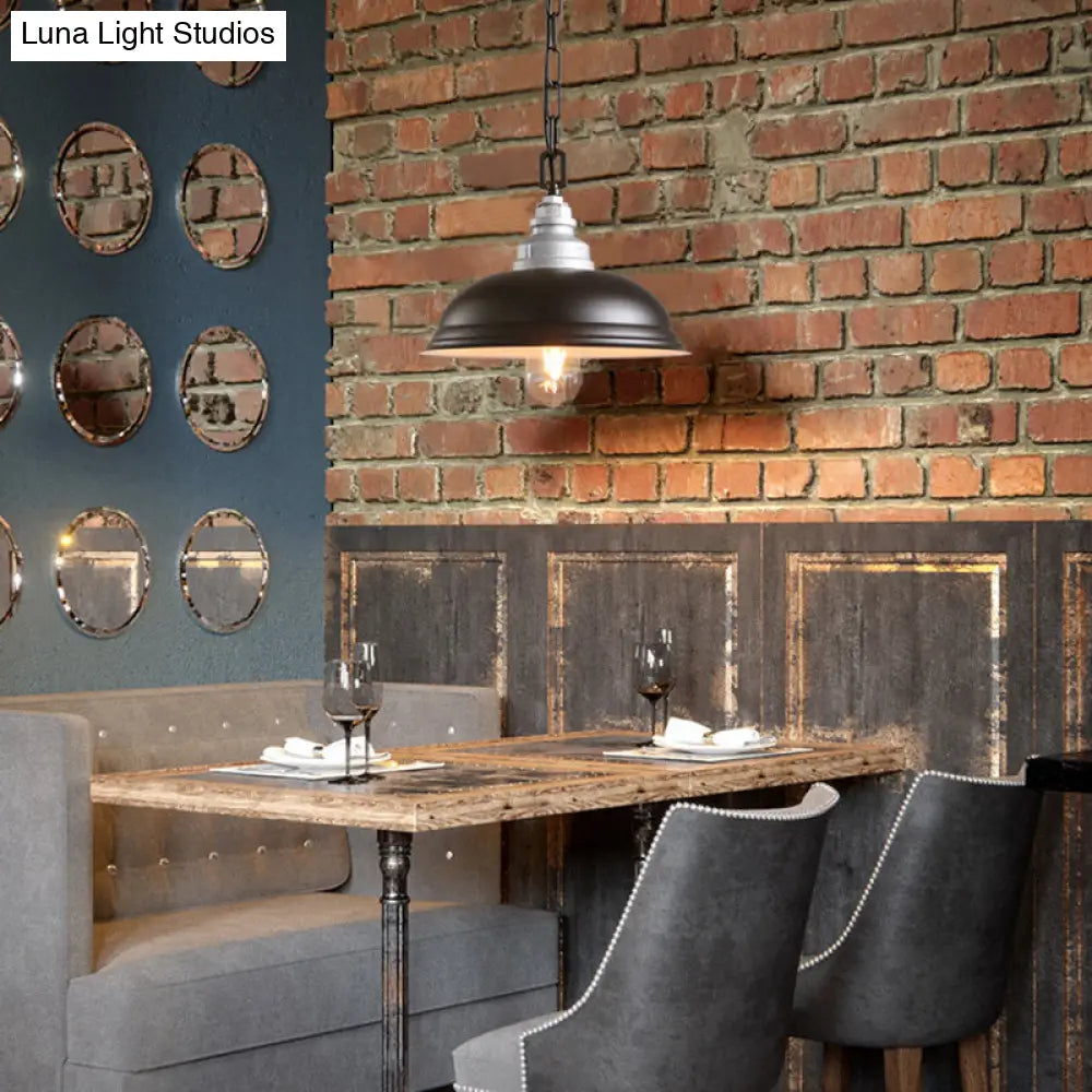 Industrial Stylish Black Metal Hanging Light For Restaurant - 1 Head Suspension Lamp With Bowl Shade