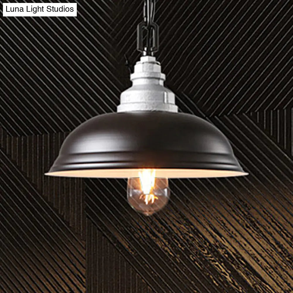 Industrial Stylish Black Metal Hanging Light For Restaurant - 1 Head Suspension Lamp With Bowl Shade