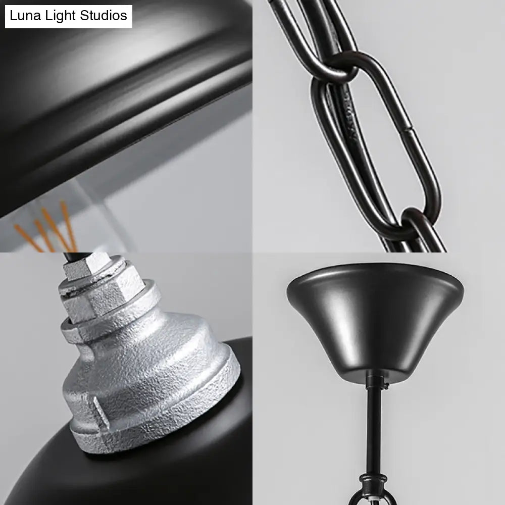 Industrial Bowl Shade Metal Suspension Lamp In Stylish Black - Perfect For Restaurants