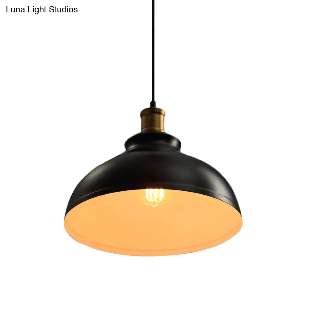 Industrial Bowl-Shaped Metal Ceiling Suspension Lamp - Single-Bulb Drop Pendant In Black/White