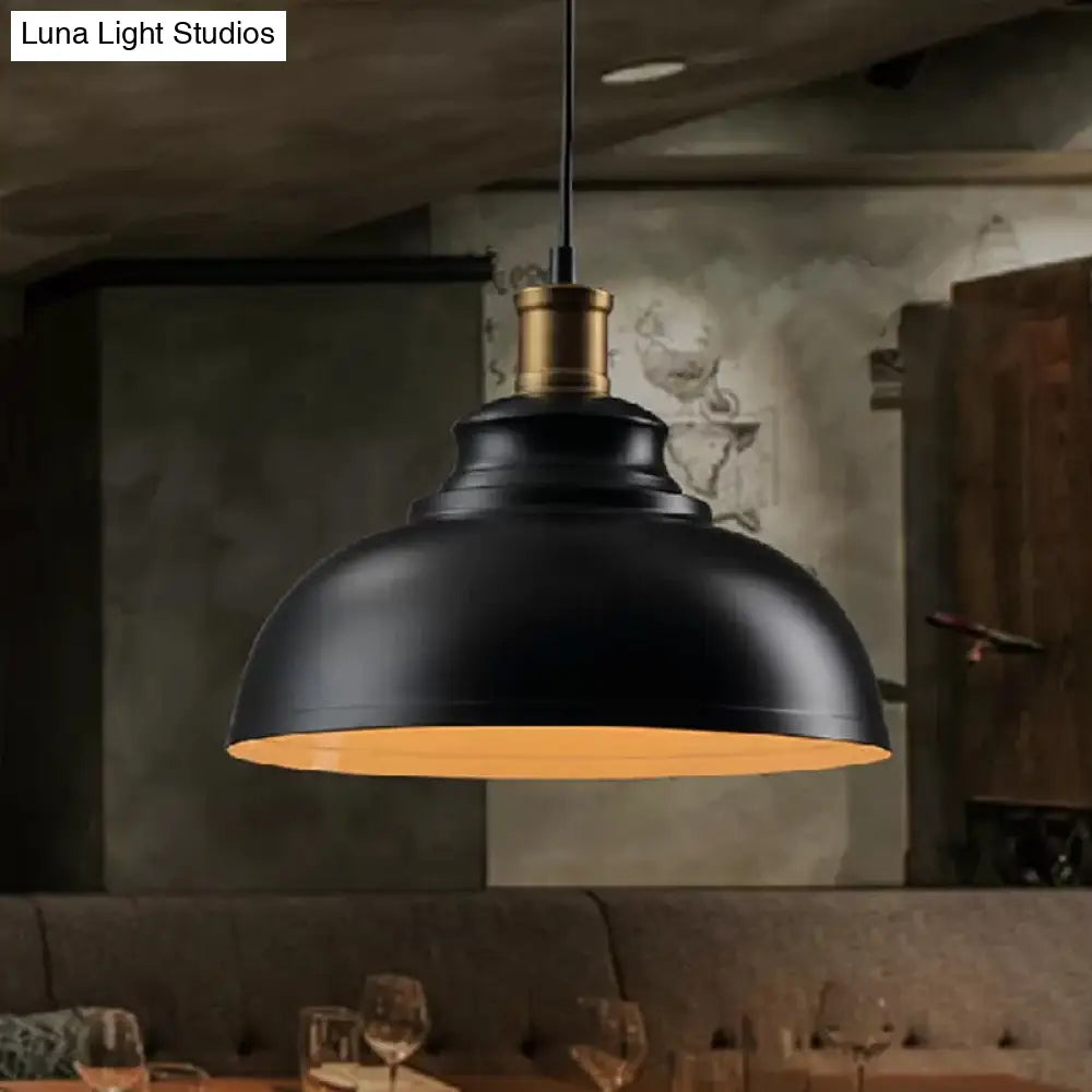 Industrial Metal Ceiling Suspension Lamp In Black/White - Single-Bulb Drop Pendant Bowl Shape Black