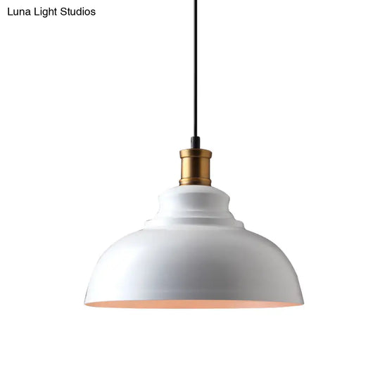 Industrial Metal Ceiling Suspension Lamp In Black/White - Single-Bulb Drop Pendant Bowl Shape