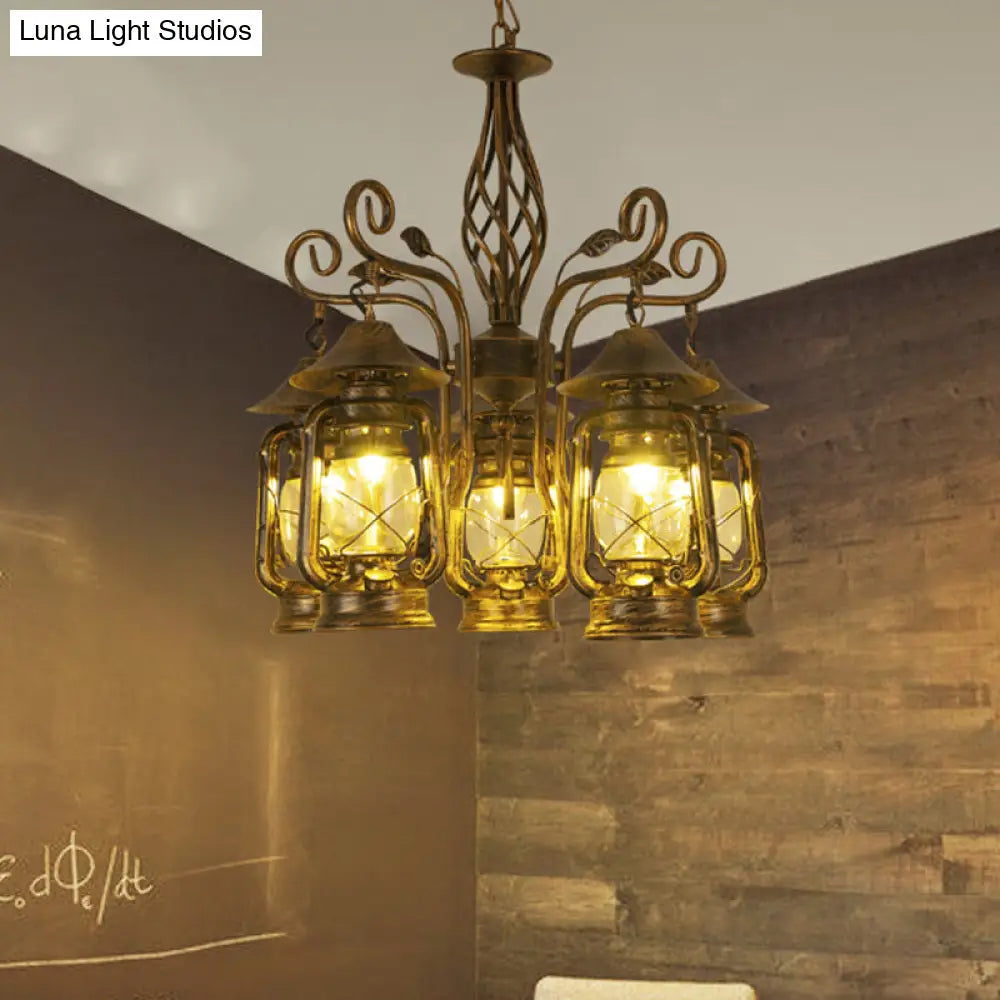 Industrial Metallic Brass 5-Light Pendant Chandelier Ceiling Fixture