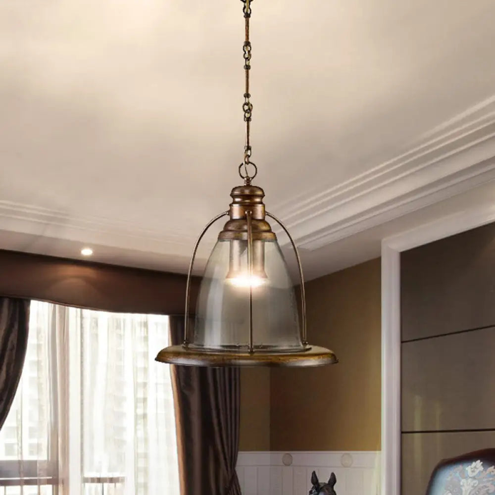 Industrial Brass Ceiling Pendant Lamp With Clear Glass And Wire Cage – 1-Light Hanging Fixture