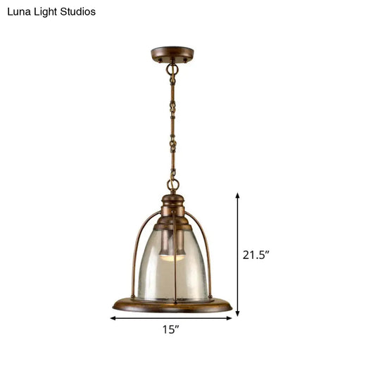 Industrial Brass Ceiling Pendant Lamp With Clear Glass And Wire Cage – 1-Light Hanging Fixture