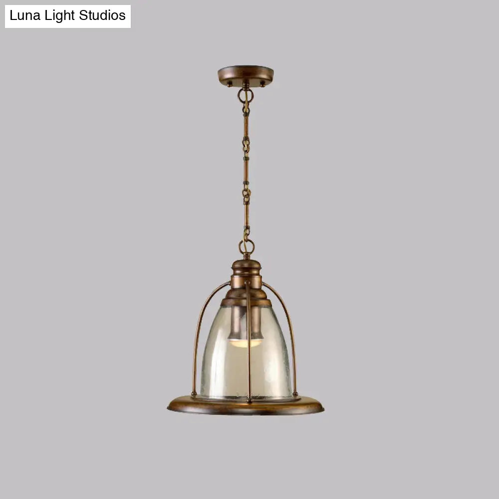 Brass 1-Light Industrial Clear Glass Pendant Lamp With Wire Cage - Stylish Ceiling Hanging Fixture