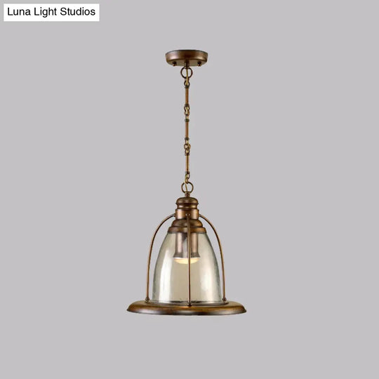 Brass 1-Light Industrial Clear Glass Pendant Lamp With Wire Cage - Stylish Ceiling Hanging Fixture