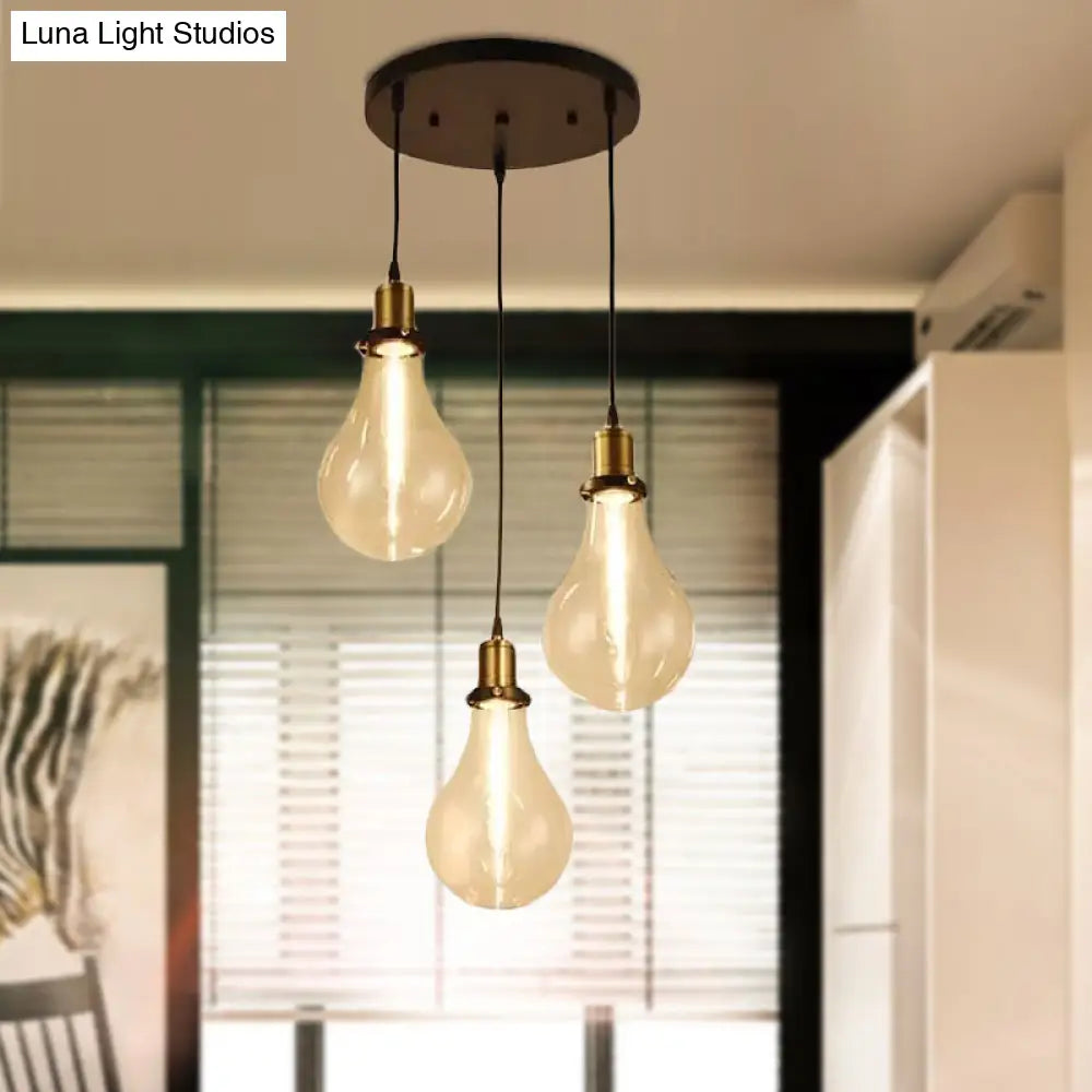 Industrial Brass Clear Glass Pendant Lighting With 3 Bare Bulb Multi Ceiling Lights