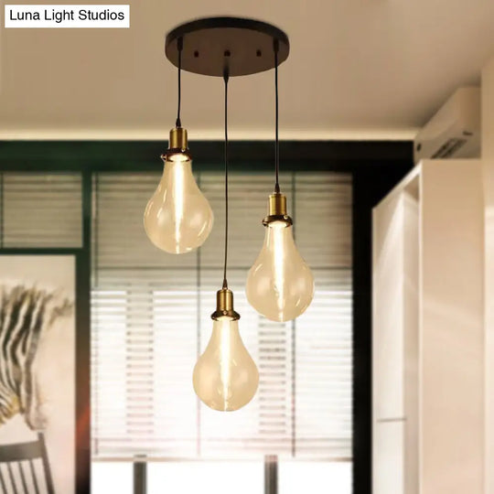 Bare Bulb Industrial Brass Pendant Light With Multi Ceiling Lights Clear Glass - Round Canopy Set Of