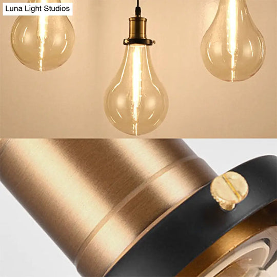 Bare Bulb Industrial Brass Pendant Light With Multi Ceiling Lights Clear Glass - Round Canopy Set Of