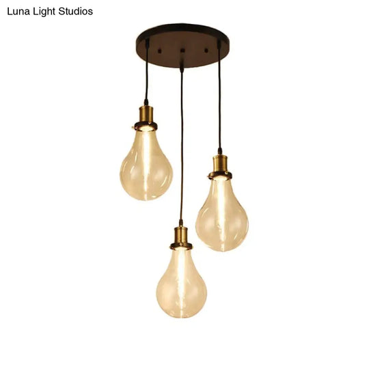 Bare Bulb Industrial Brass Pendant Light With Multi Ceiling Lights Clear Glass - Round Canopy Set Of