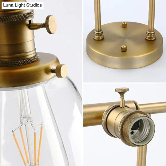 Industrial Brass Cone Wall Mounted Light Fixture - Clear Glass Lighting For Restaurants 3-Bulb