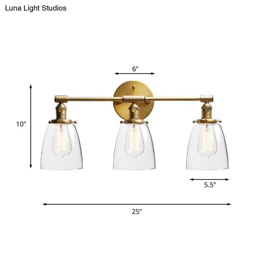 Industrial Brass Cone Wall Mounted Light Fixture - Clear Glass Lighting For Restaurants 3-Bulb