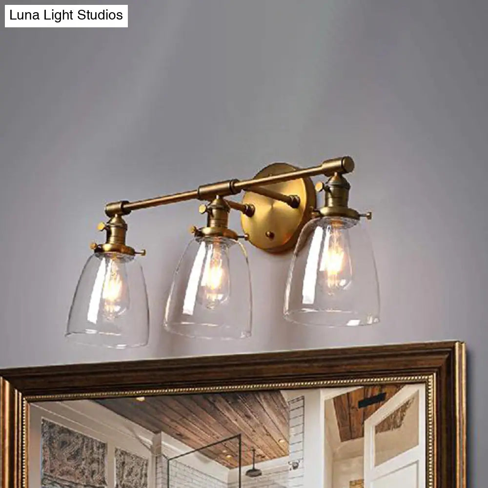 Industrial Brass Cone Wall Mounted Light Fixture - Clear Glass Lighting For Restaurants 3-Bulb