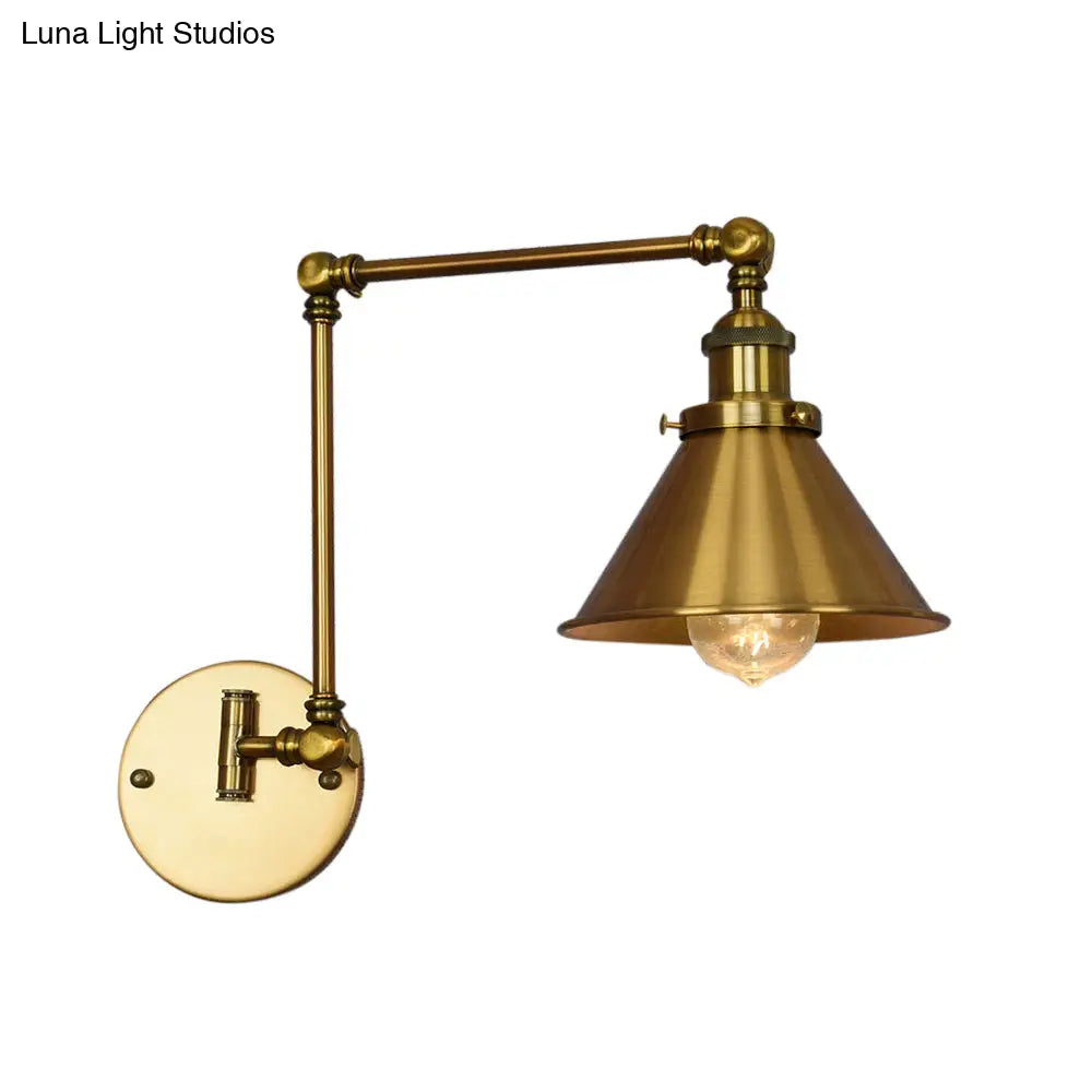 Industrial Brass Conical Wall Lamp - Elegant Metal Sconce Light For Living Room