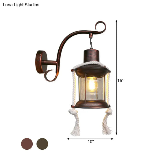 Industrial Brass/Copper Curved Arm Sconce With Clear Glass Shade