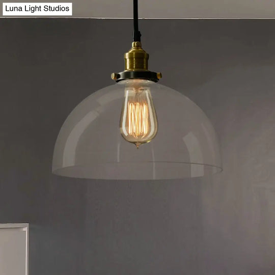 Industrial Brass Dome Pendant Ceiling Light With Clear/Amber Glass - 1 Fixture