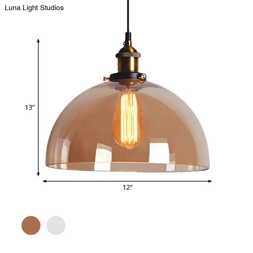 Industrial Brass Dome Pendant Ceiling Light With Clear/Amber Glass - 1 Fixture