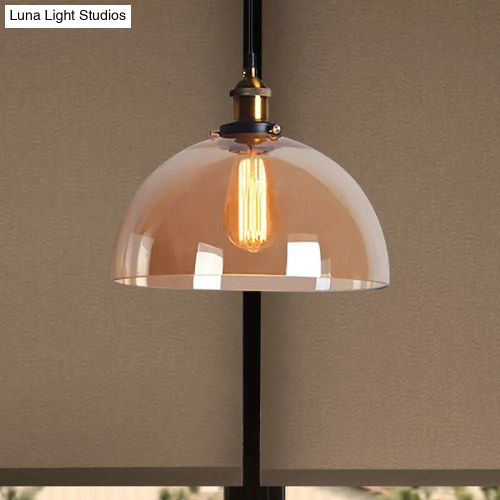 Industrial Brass Dome Pendant Ceiling Light With Clear/Amber Glass - 1 Fixture