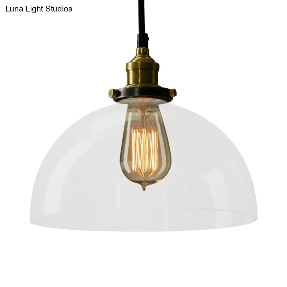 Industrial Brass Dome Pendant Ceiling Light With Clear/Amber Glass - 1 Fixture