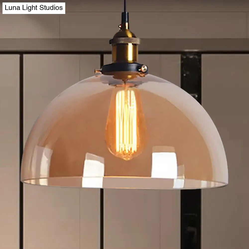 Industrial Brass Dome Pendant Ceiling Light With Clear/Amber Glass - 1 Fixture Amber