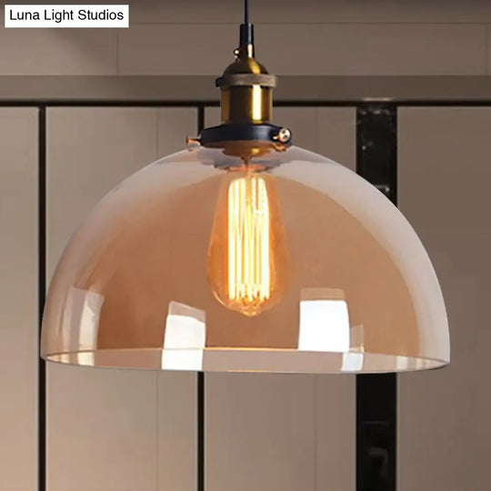 Industrial Brass Dome Pendant Ceiling Light With Clear/Amber Glass - 1 Fixture Amber