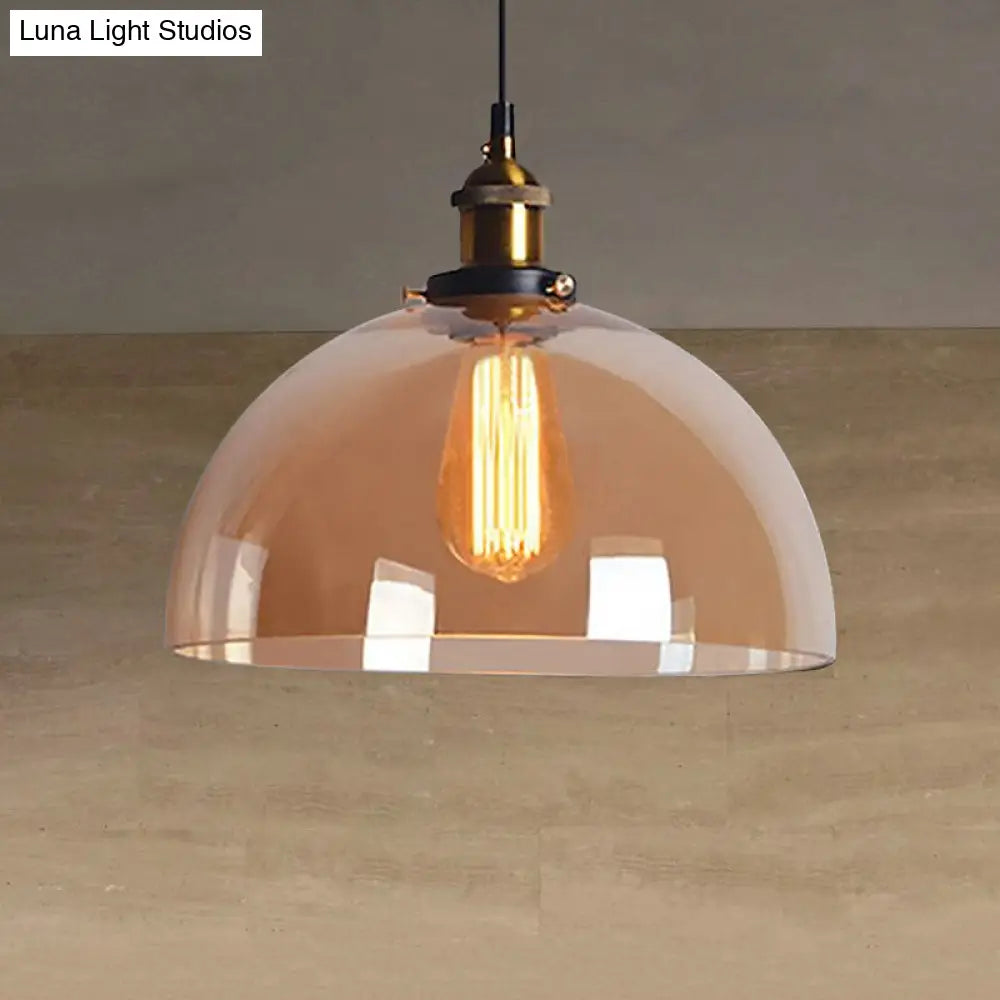 Industrial Brass Dome Pendant Ceiling Light With Clear/Amber Glass - 1 Fixture