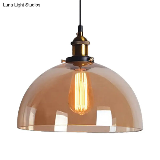 Industrial Brass Dome Pendant Ceiling Light With Clear/Amber Glass - 1 Fixture