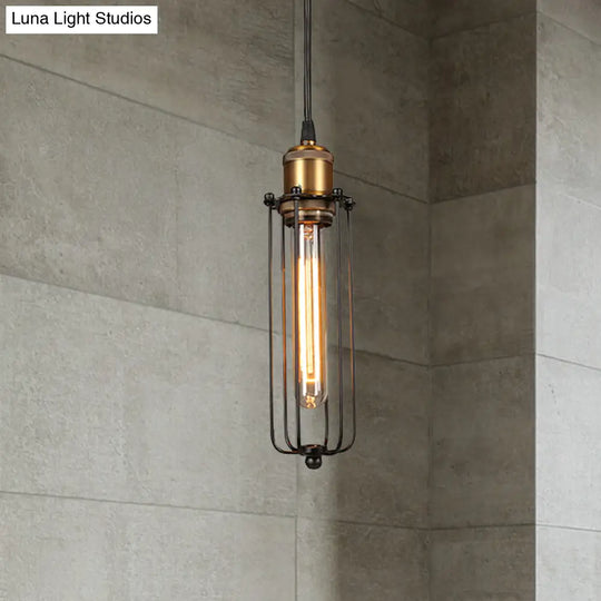 Industrial Brass Finish Cage Pendant Light - Tubed Head Design For Hanging Ceiling 1-Head Option