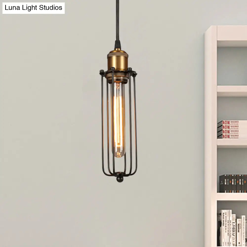 Industrial Brass Finish Cage Pendant Light - Tubed Head Design For Hanging Ceiling 1-Head Option