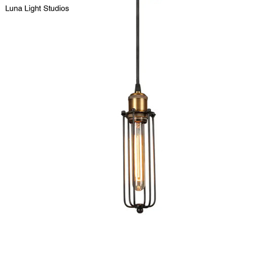 Industrial Brass Finish Cage Pendant Light - Tubed Head Design For Hanging Ceiling 1-Head Option