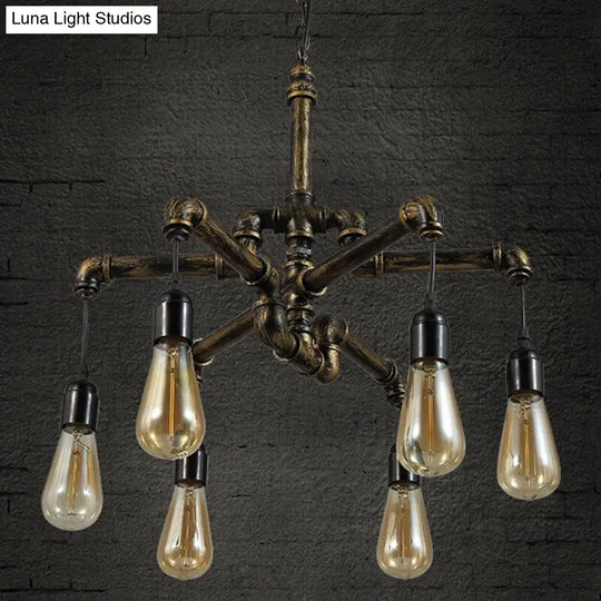 Iron Antique Brass Hanging Lamp - Industrial Chandelier Light Fixture With Plumbing Pipe 4/6 Bulbs