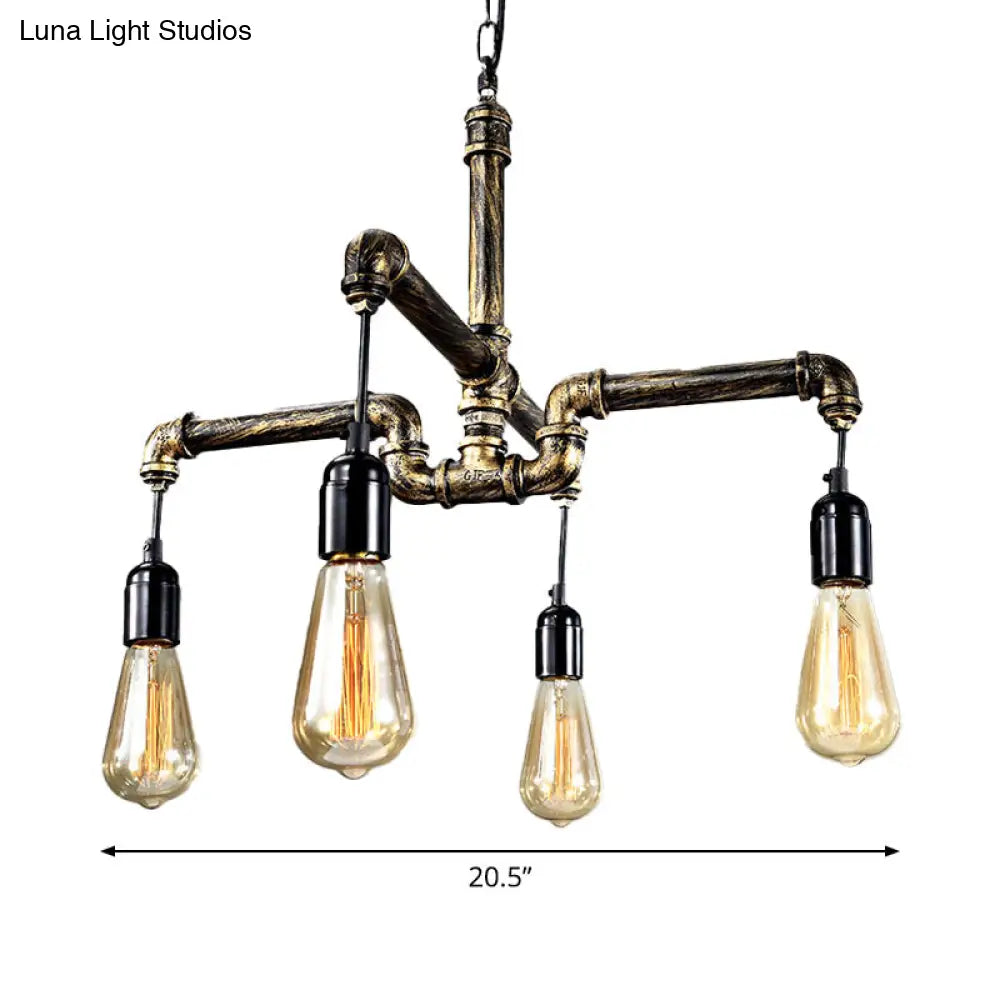 Iron Antique Brass Hanging Lamp - Industrial Chandelier Light Fixture With Plumbing Pipe 4/6 Bulbs