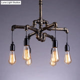 Industrial Brass Hanging Lamp Plumbing Pipe Chandelier Light Fixture - Iron Antique 4/6 Bulb Design