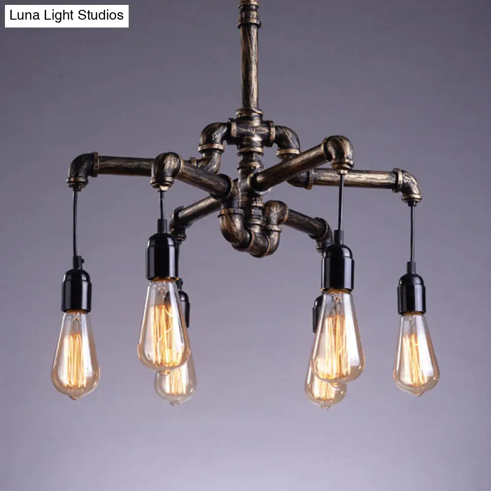 Industrial Brass Hanging Lamp Plumbing Pipe Chandelier Light Fixture - Iron Antique 4/6 Bulb Design