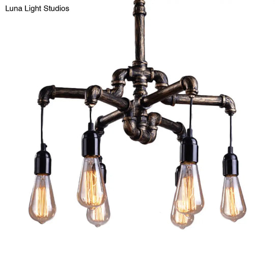 Iron Antique Brass Hanging Lamp - Industrial Chandelier Light Fixture With Plumbing Pipe 4/6 Bulbs