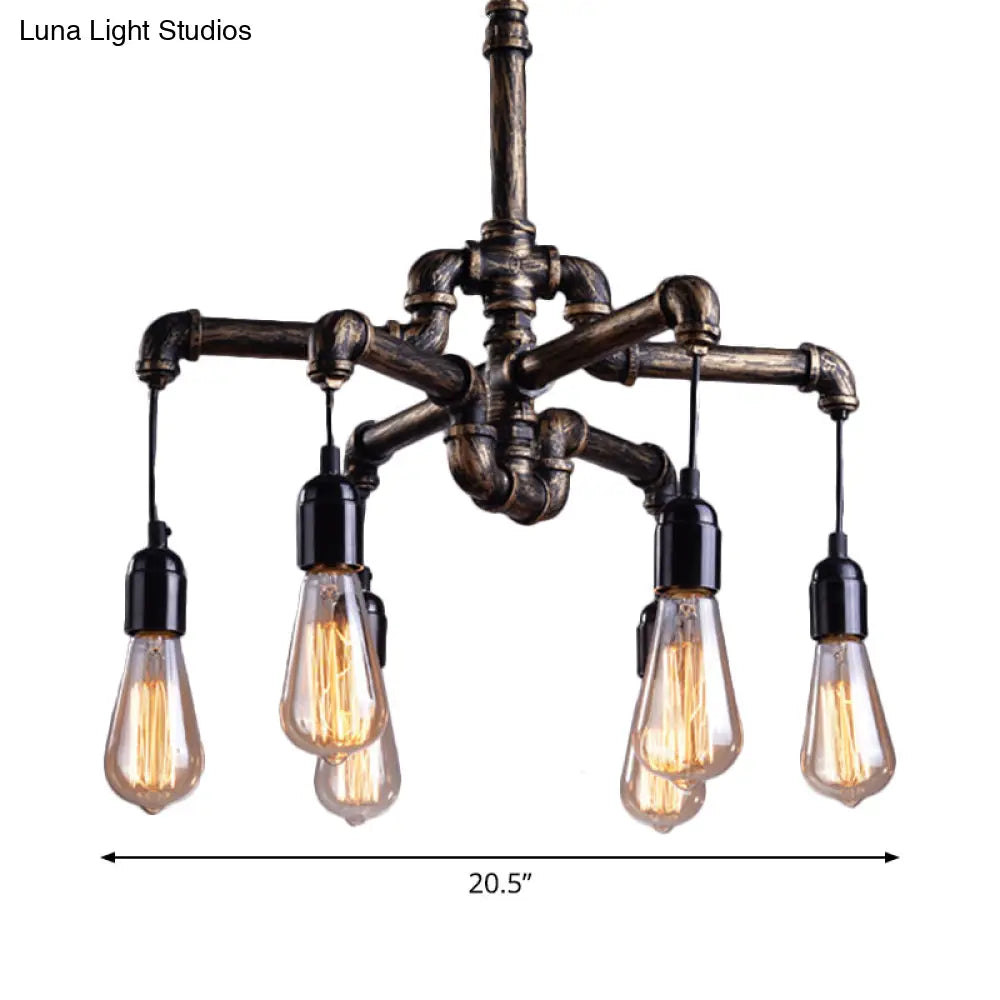 Industrial Brass Hanging Lamp Plumbing Pipe Chandelier Light Fixture - Iron Antique 4/6 Bulb Design