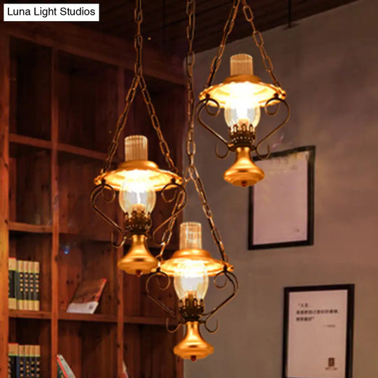 Industrial Brass Iron And Glass Lantern Ceiling Pendant - Single Light Bedroom