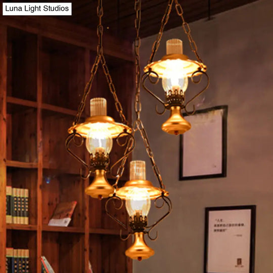 Iron And Glass Lantern Ceiling Pendant In Brass For Industrial Single Light Bedroom