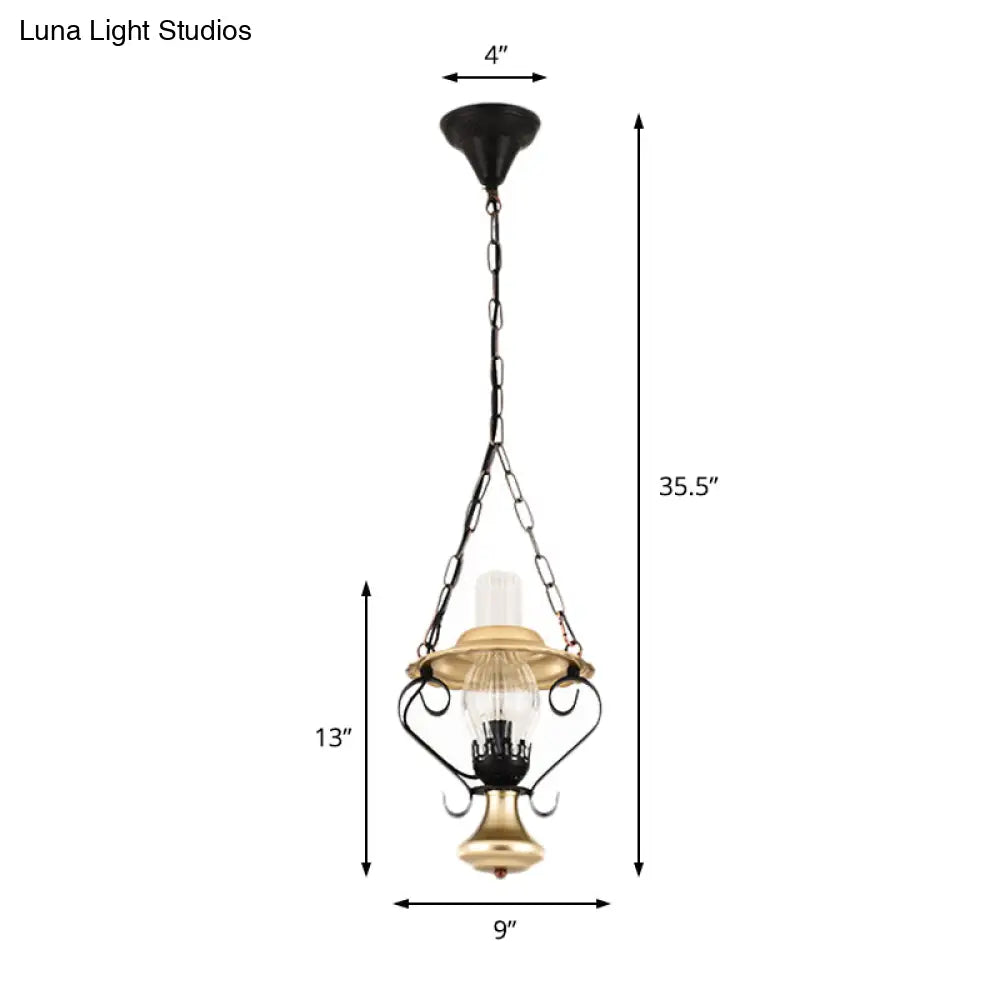 Industrial Brass Iron And Glass Lantern Ceiling Pendant - Single Light Bedroom