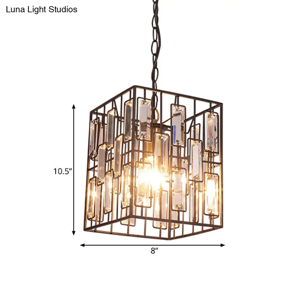 Industrial Brass Iron Wire Cage Pendant Lamp With Crystals - Hanging Ceiling Light