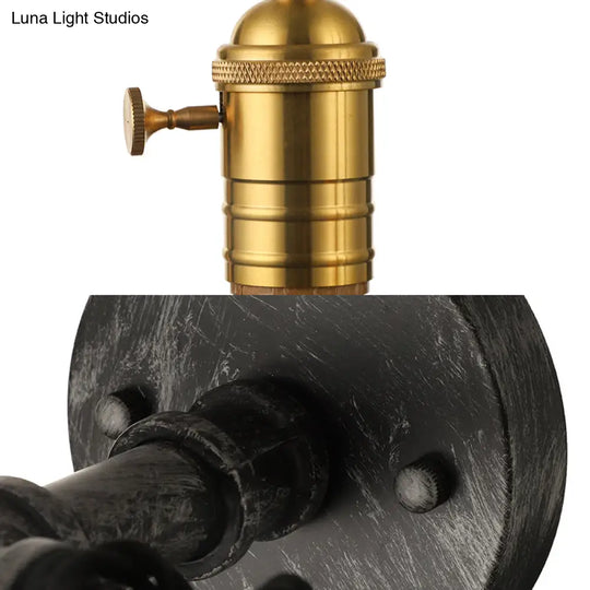 Industrial Brass Metal Wall Mount Lamp - 4-Light Linear Piped Sconce With Open Bulb