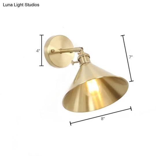 Industrial Brass Metal Wall Mounted Lamp With Cone Shape For Bedside Lighting