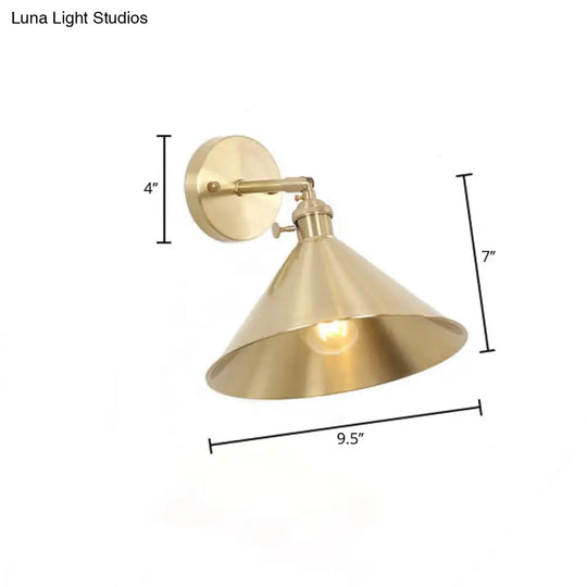 Industrial Brass Metal Wall Mounted Lamp With Cone Shape For Bedside Lighting