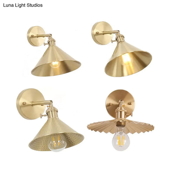 Industrial Brass Metal Wall Mounted Lamp With Cone Shape For Bedside Lighting